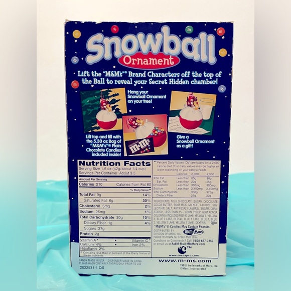 M&M’s ORNAMENT, RED & YELLOW M&M On Sled/SLEIGH, SNOWBALL NEW OPEN BOX - Picture 4 of 13